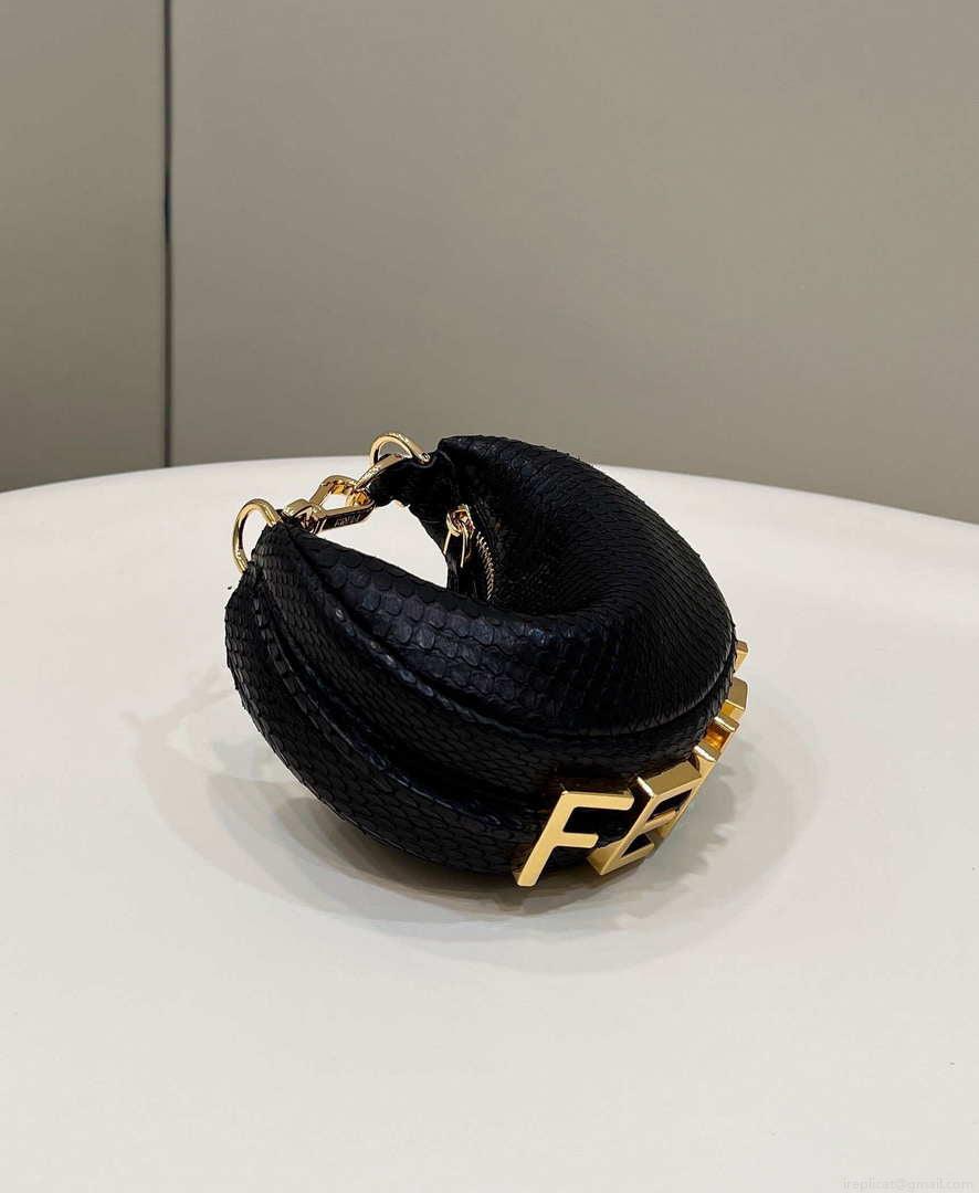 Fendi 7AS089 Nano Fendigraphy Black Snake skin leather Charm 80056S