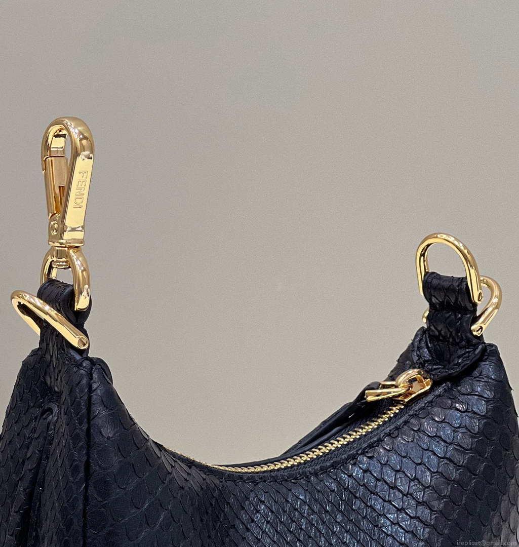 Fendi 7AS089 Nano Fendigraphy Black Snake skin leather Charm 80056S