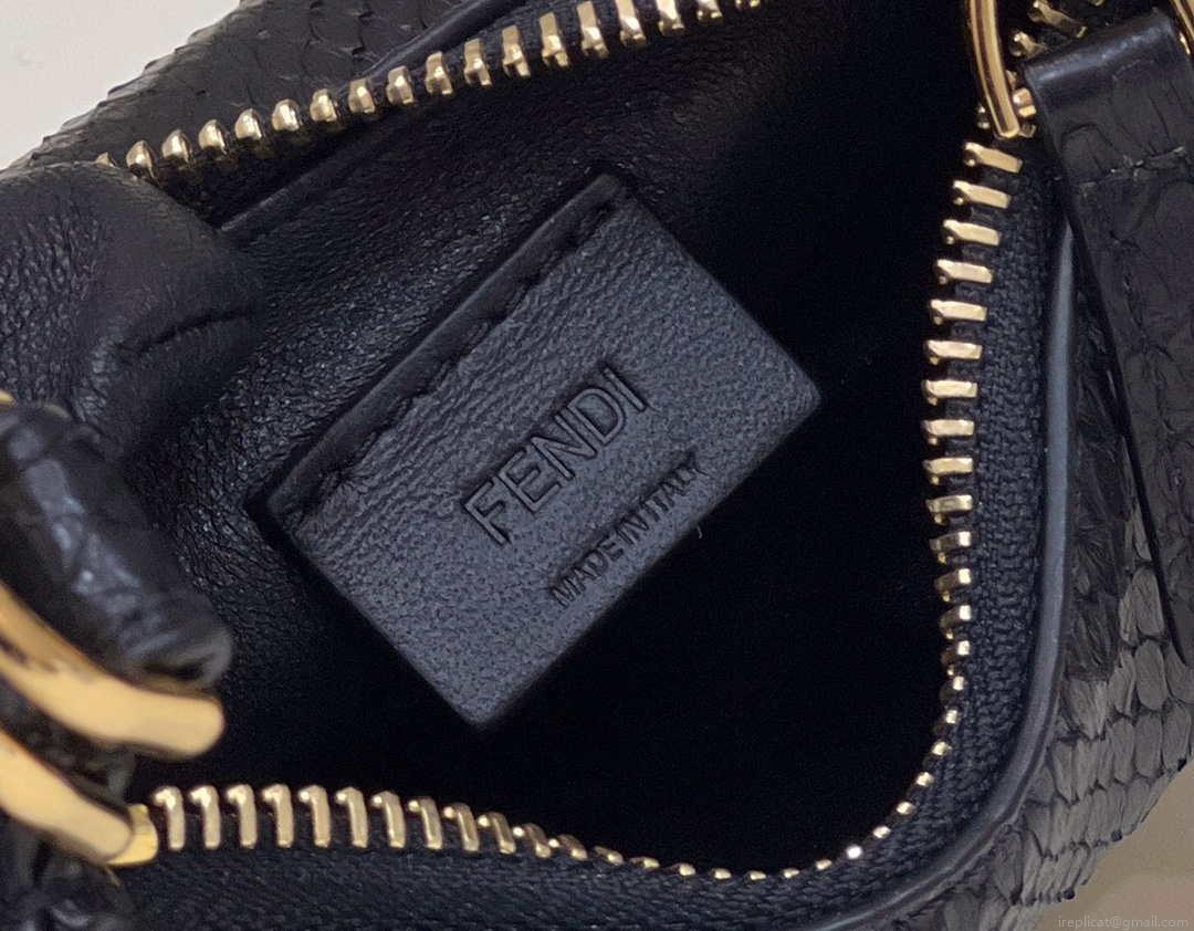 Fendi 7AS089 Nano Fendigraphy Black Snake skin leather Charm 80056S