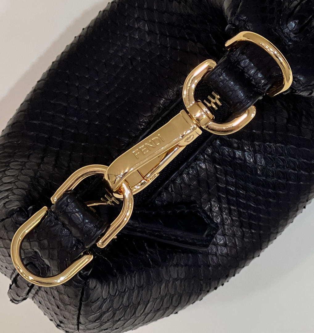 Fendi 7AS089 Nano Fendigraphy Black Snake skin leather Charm 80056S