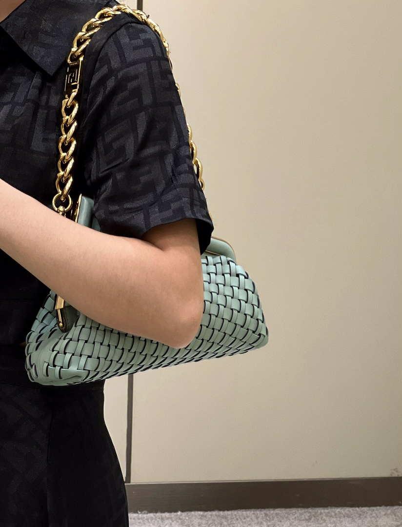 Fendi 8BP129 First Small Green braided leather bag 80103