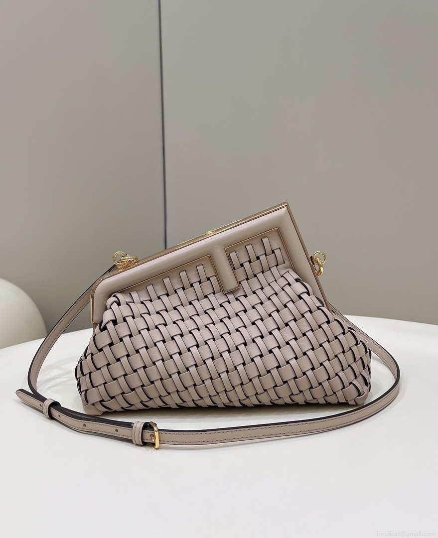Fendi 8BP129 First Small Nude and Light Purple braided leather bag 80103