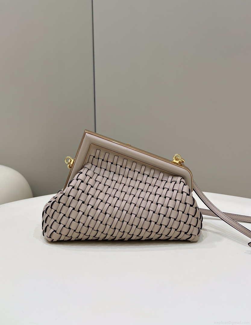 Fendi 8BP129 First Small Nude and Light Purple braided leather bag 80103