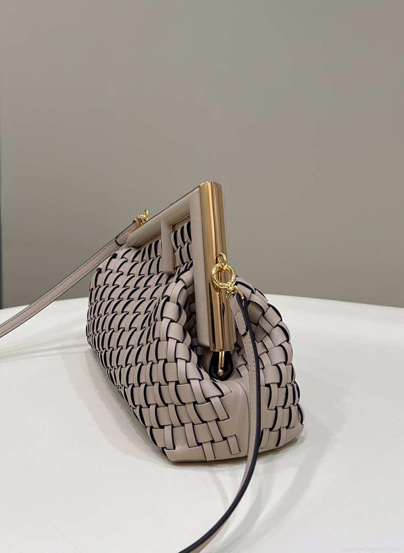 Fendi 8BP129 First Small Nude and Light Purple braided leather bag 80103