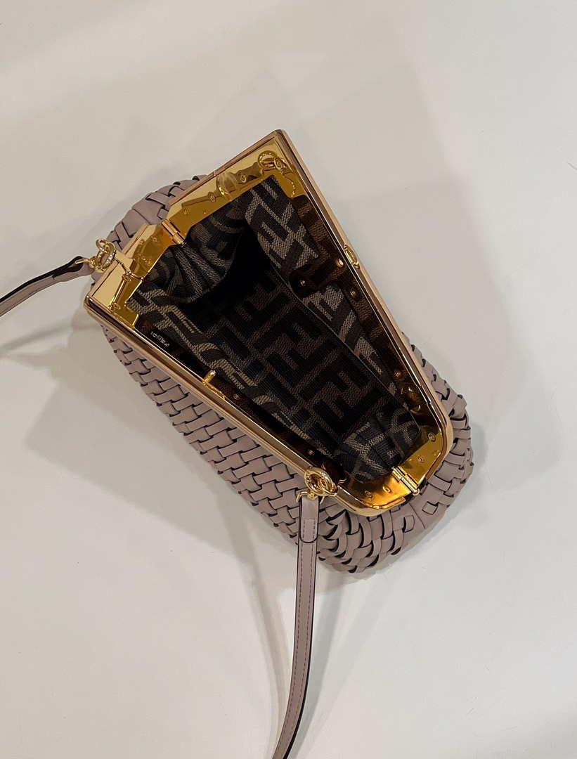 Fendi 8BP129 First Small Nude and Light Purple braided leather bag 80103