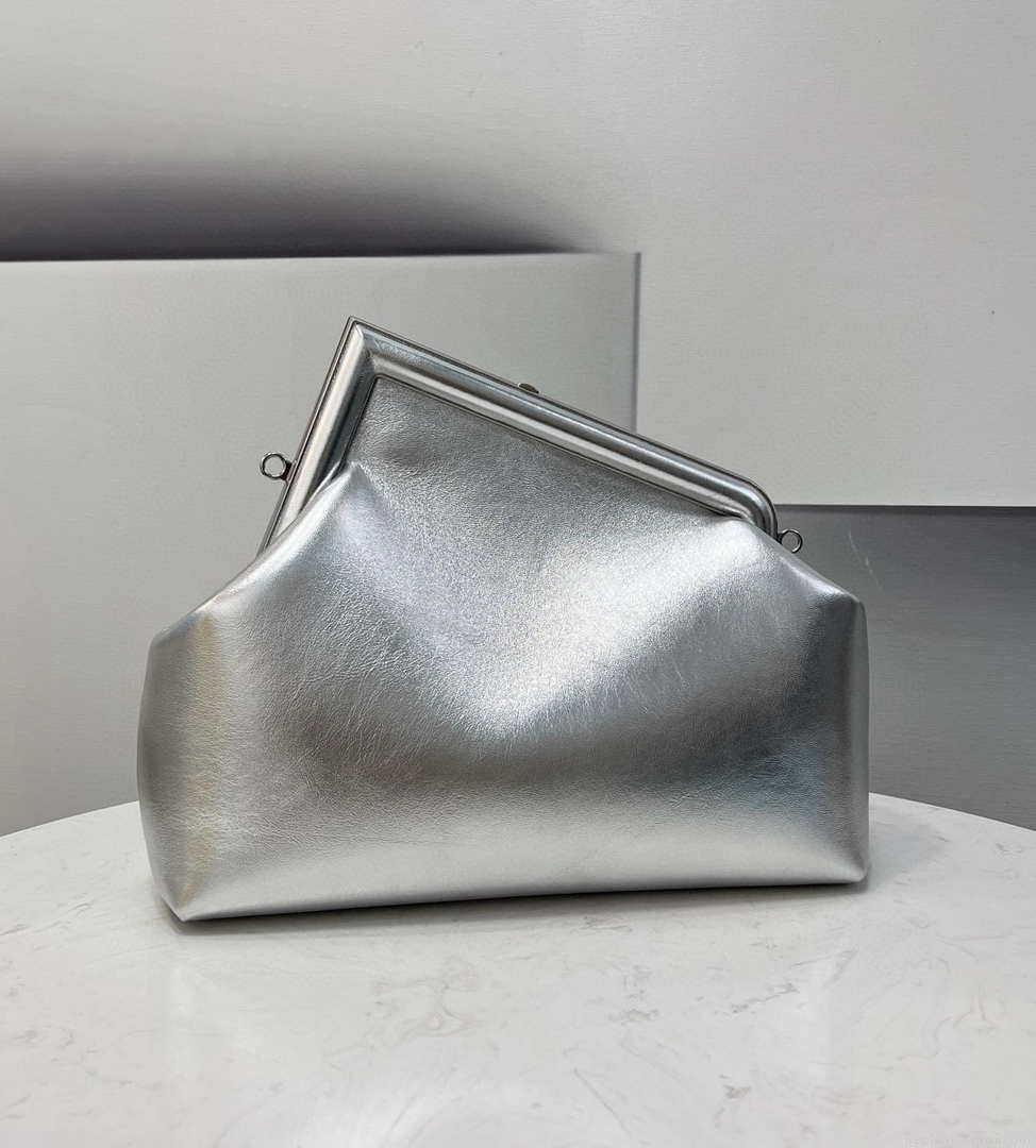 Fendi 8BP127 FENDI FIRST Medium Silver laminated leather bag