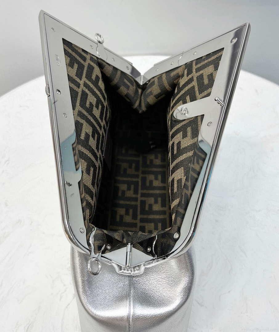 Fendi 8BP127 FENDI FIRST Medium Silver laminated leather bag