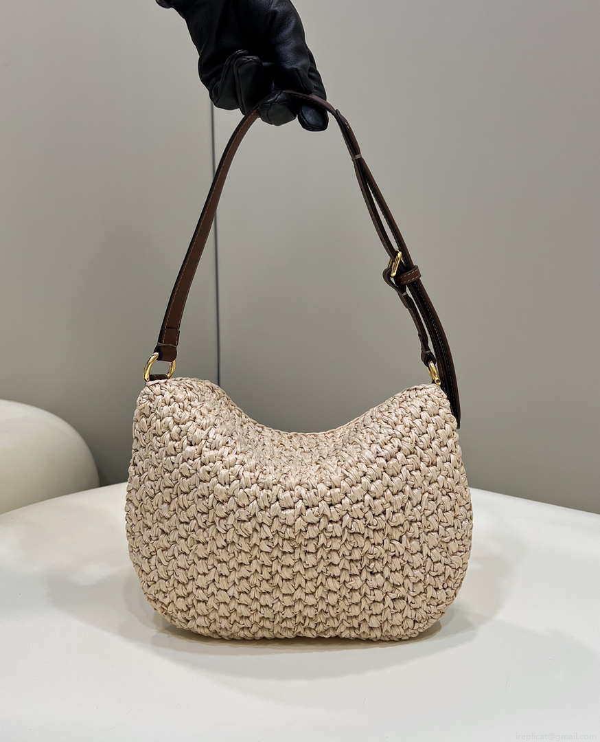 Fendi 8BS069 Fendi Beige raffia bag Croissant bag 8373
