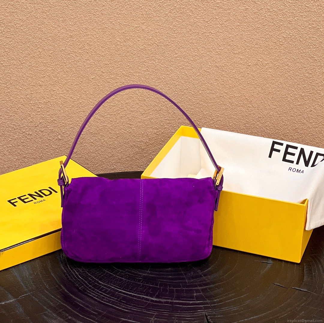 Fendi 8339 Baguette Middle Age Solid Color Series Underarm Bag Purple