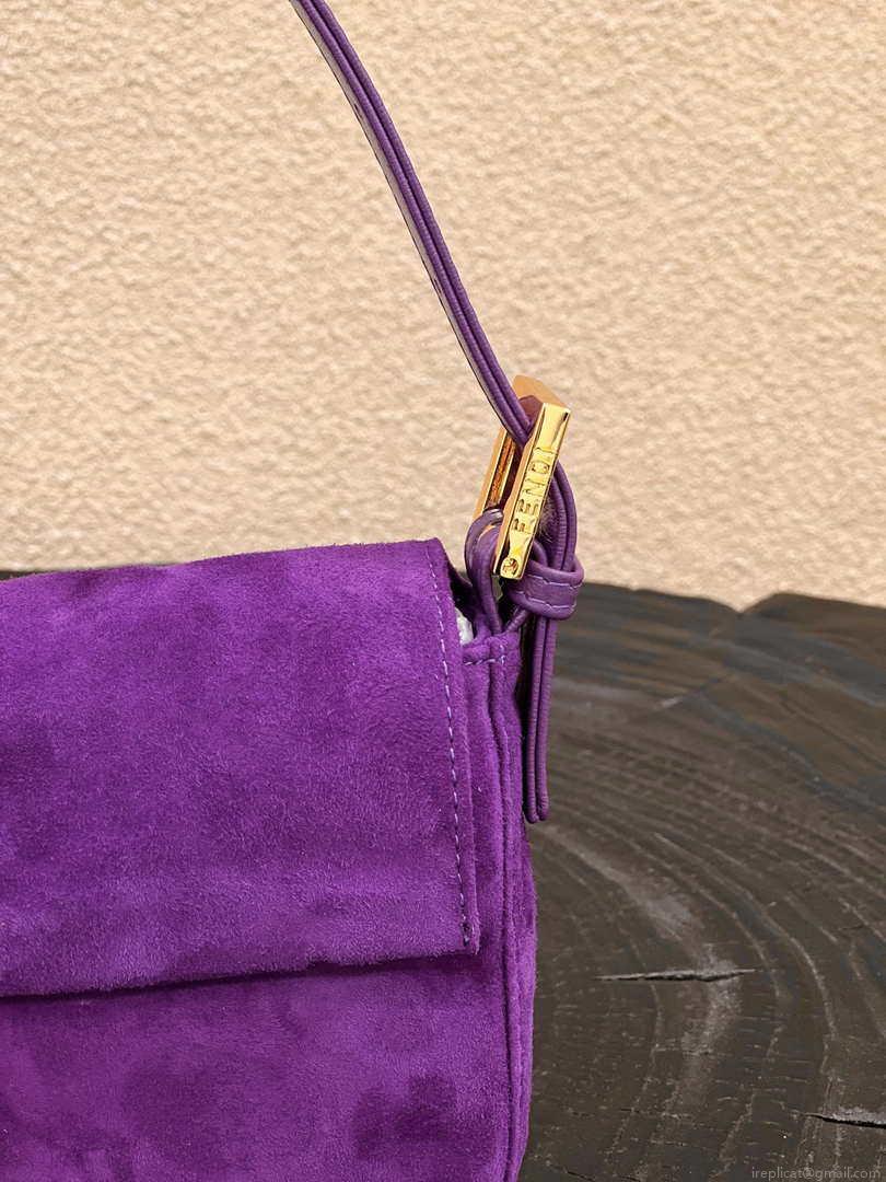 Fendi 8339 Baguette Middle Age Solid Color Series Underarm Bag Purple