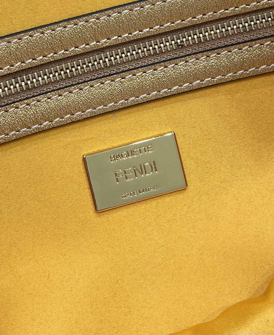 Fendi 8BR792 Medium Baguette 1997 Gold Satin Bag with Sequins 8528