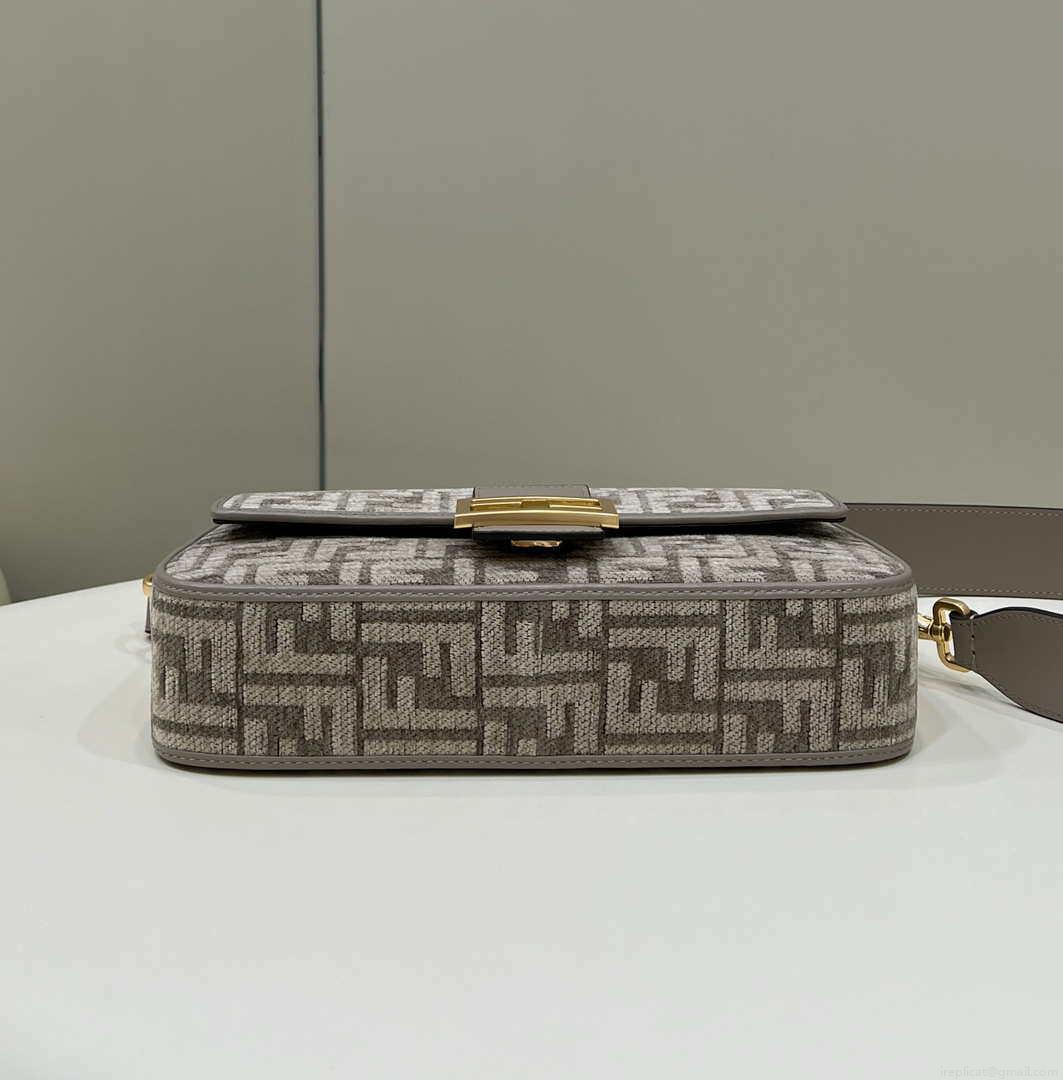 Fendi 8BR600 Baguette Chain Midi Dove gray FF tapestry fabric bag 8579