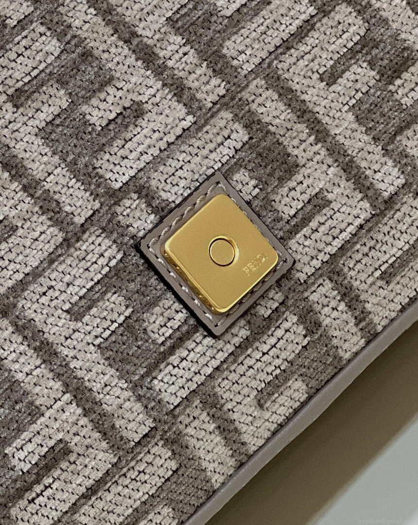 Fendi 8BR600 Baguette Chain Midi Dove gray FF tapestry fabric bag 8579