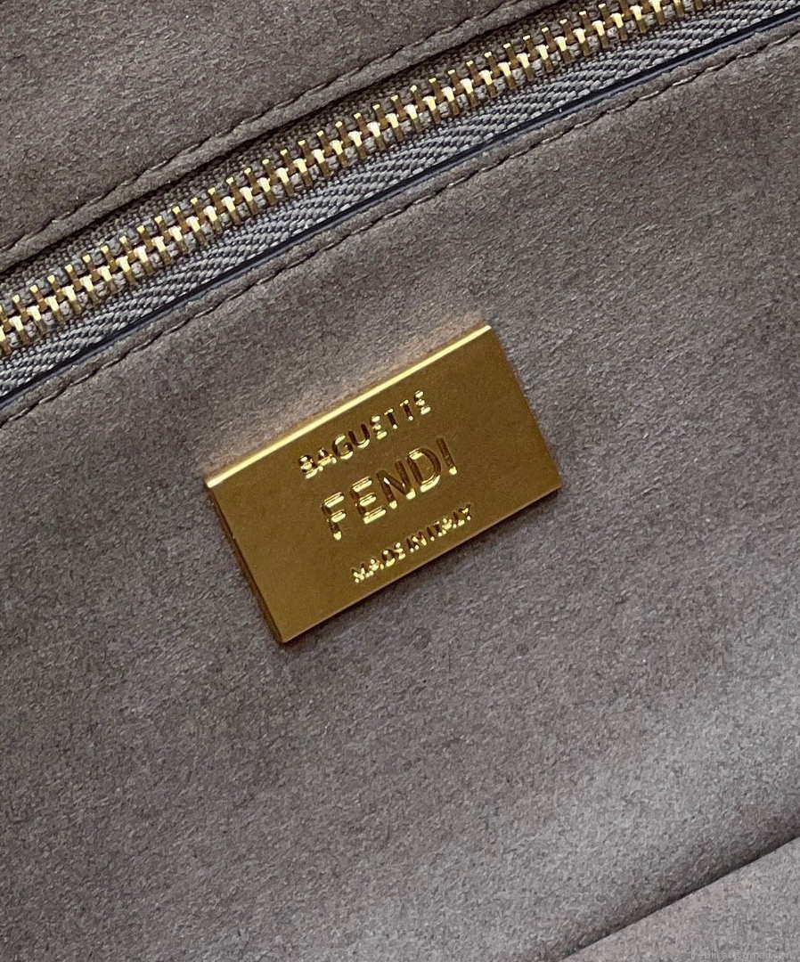 Fendi 8BR600 Baguette Chain Midi Dove gray FF tapestry fabric bag 8579