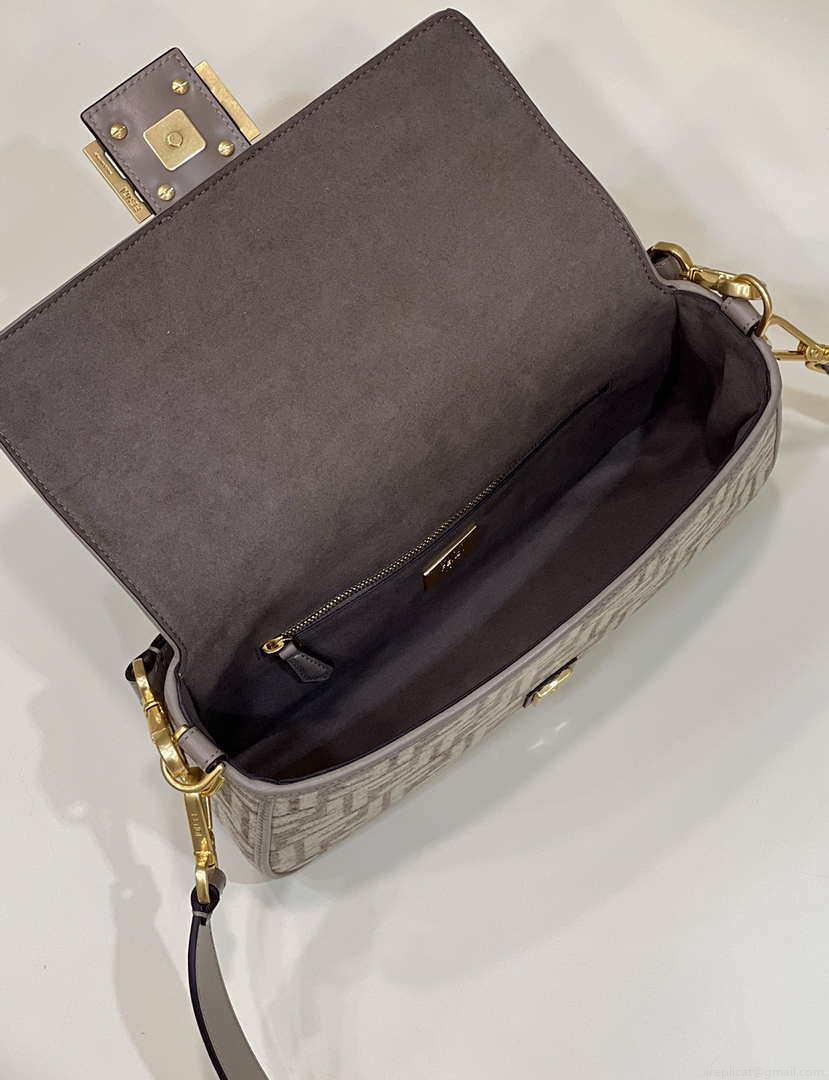 Fendi 8BR600 Baguette Chain Midi Dove gray FF tapestry fabric bag 8579