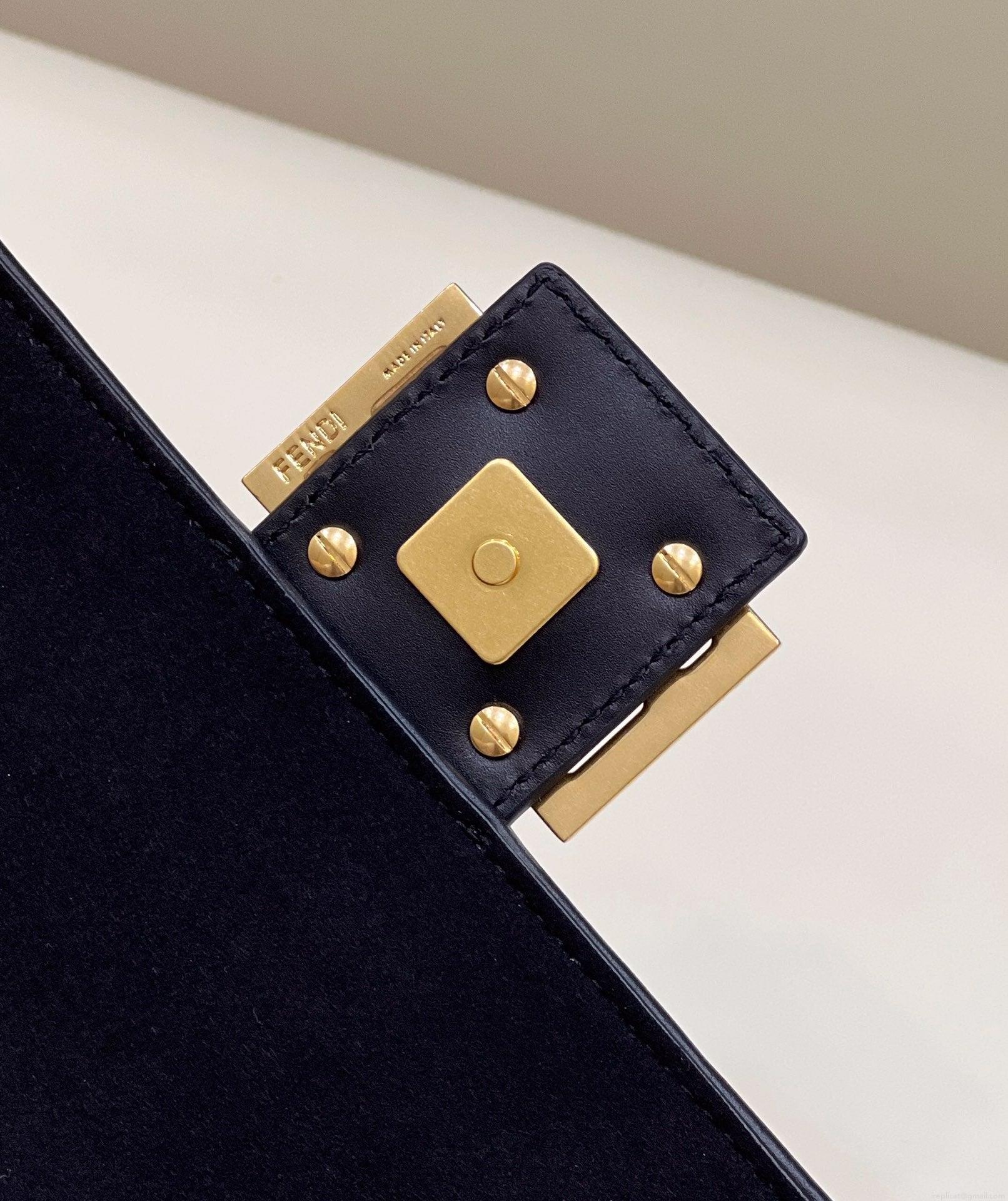 Fendi 8BR600 Baguette Chain Midi Navy Blue FF tapestry fabric bag 8579