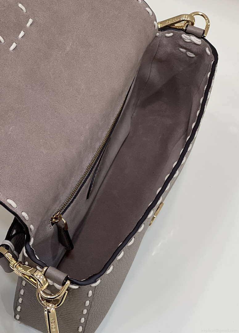 Fendi 8BR600 Baguette Gray full grain leather bag 8393