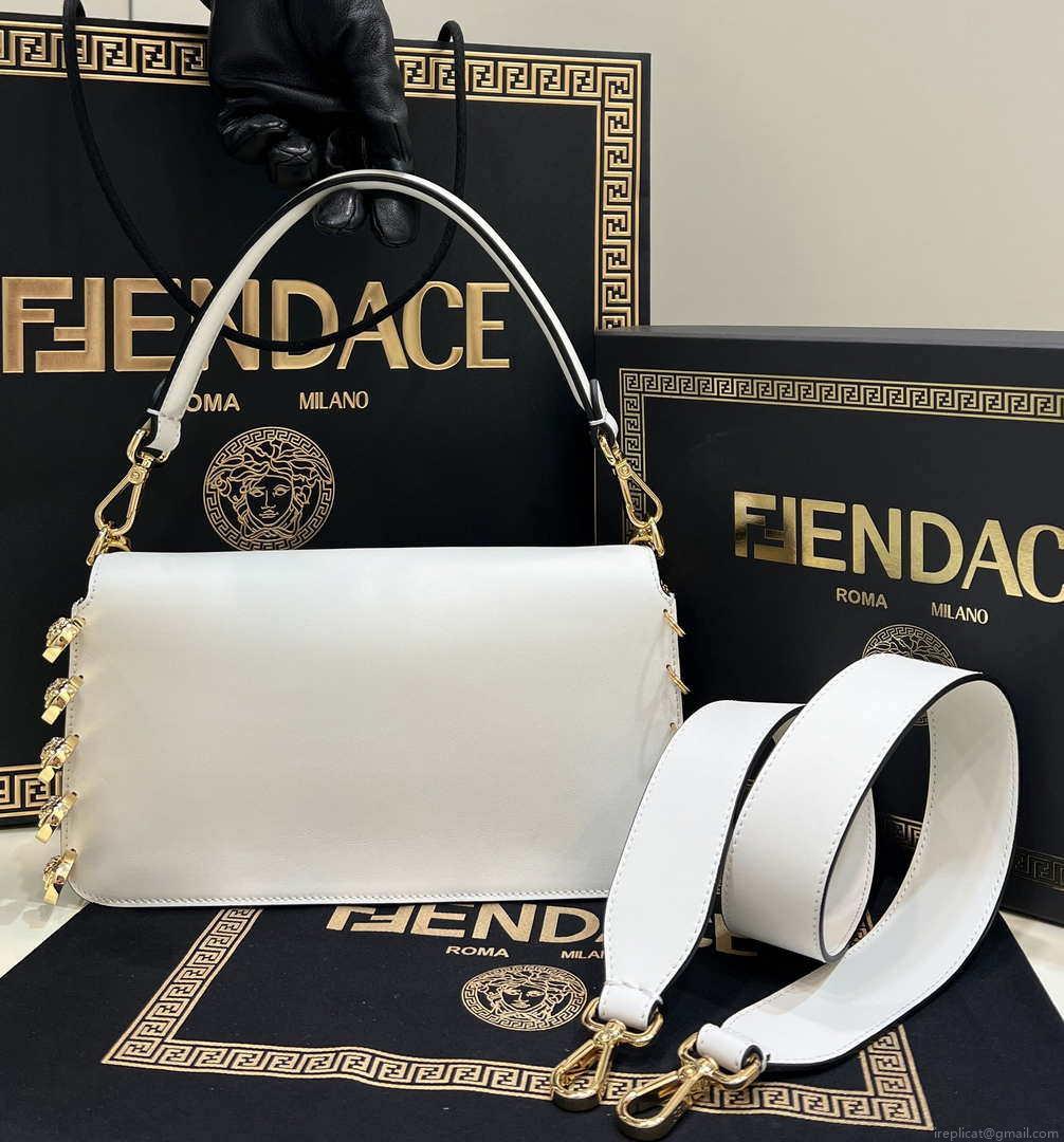 Fendi 8BR801 Baguette brooch Fendace White leather 8563 bag