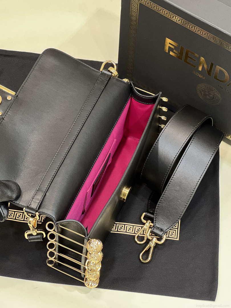Fendi 8BR801 Baguette brooch Fendace Black leather 8563 bag