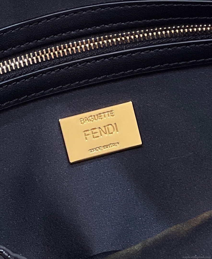 Fendi 8BR792 Medium Baguette 1997 Black Satin Bag with Sequins 8528