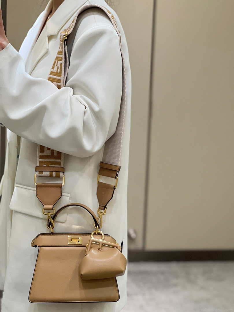 Fendi 8BN335 Peekaboo ISeeU Petite Apricot Padded Nappa Leather Bag