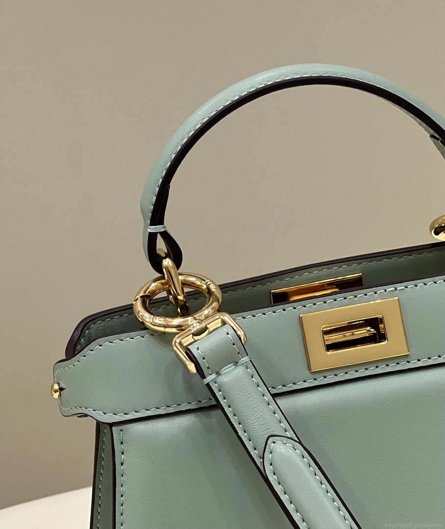 Fendi 8BN335 Peekaboo ISeeU Petite Turquoise Padded Nappa Leather Bag