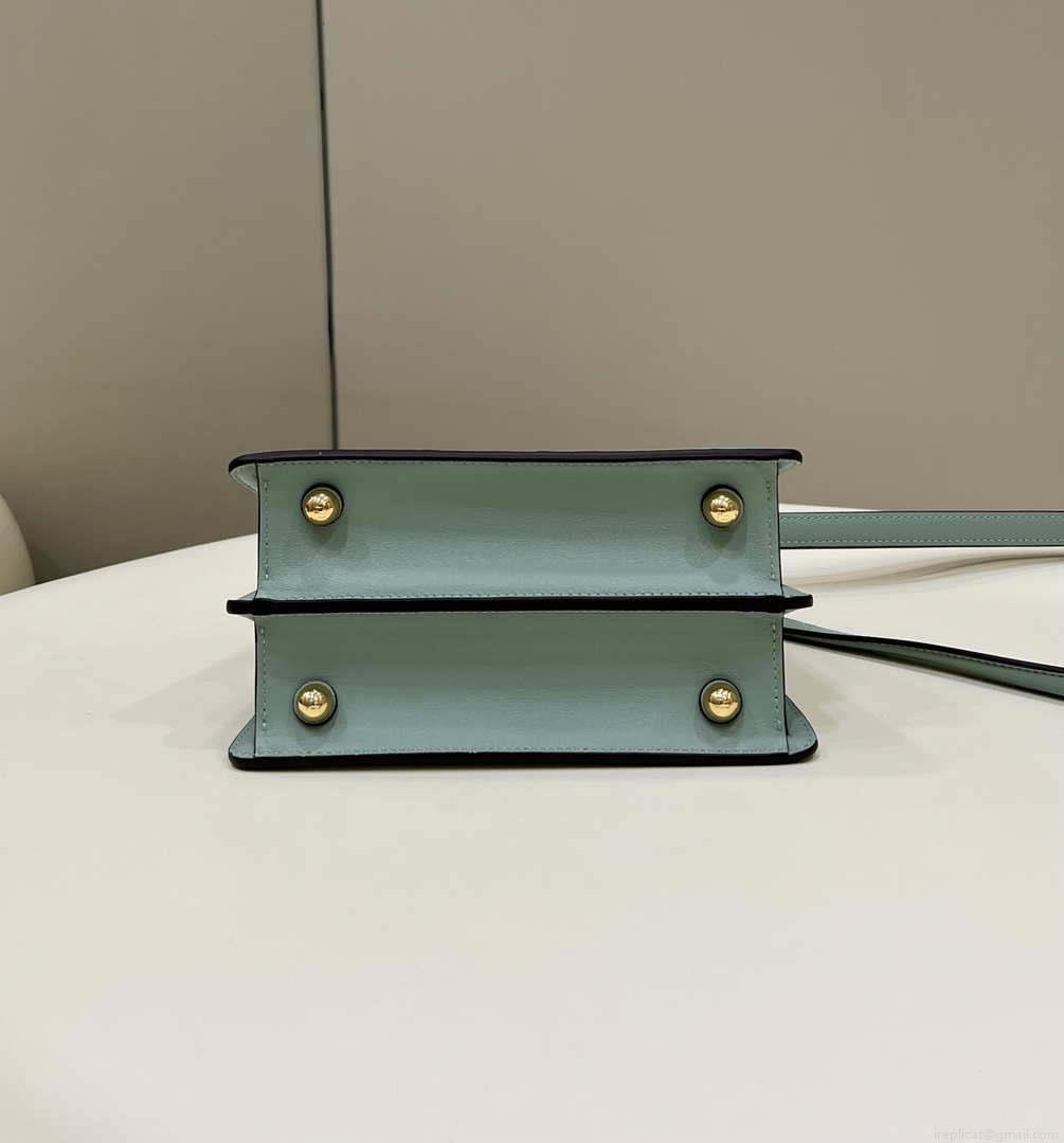Fendi 8BN335 Peekaboo ISeeU Petite Turquoise Padded Nappa Leather Bag