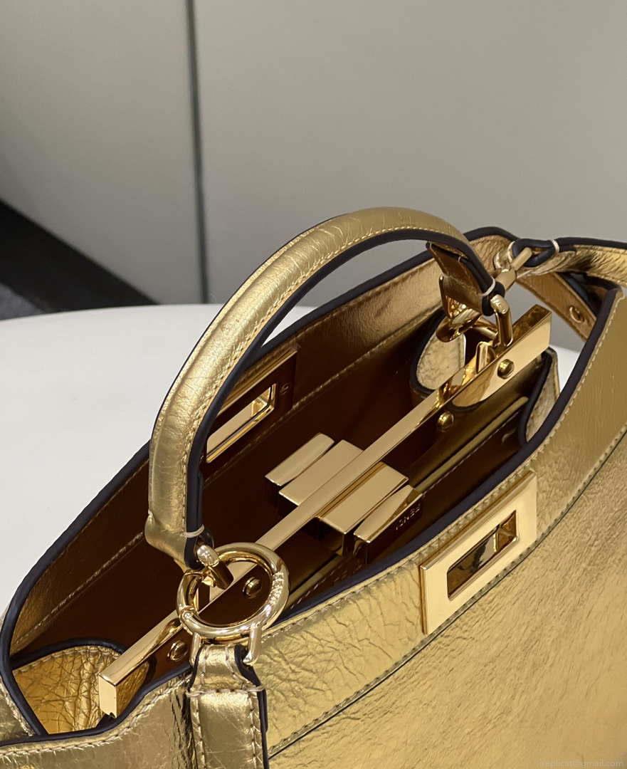 Fendi 8BN327 Peekaboo ISeeU Small Gold leather bag