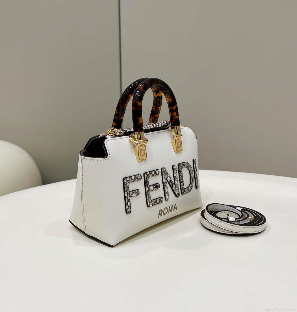 Fendi 8BS067 By The Way Mini Small Boston bag in mint White leather