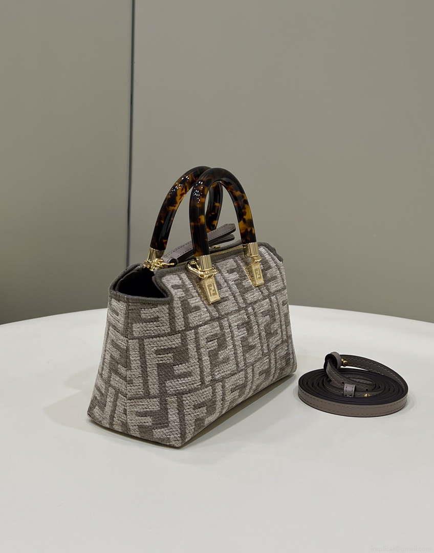 Fendi 8BS067 By The Way Mini Small Boston Jacquard FF fabric bag Gray