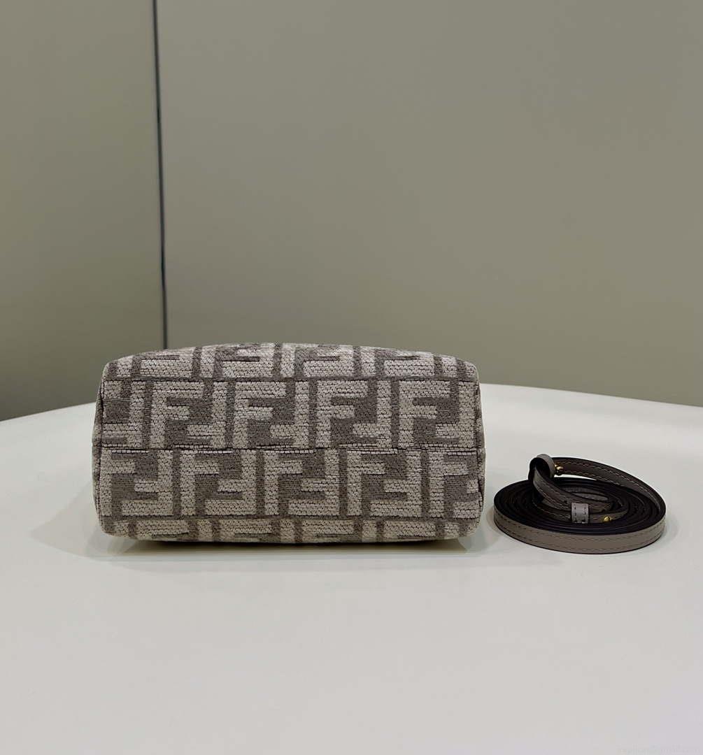 Fendi 8BS067 By The Way Mini Small Boston Jacquard FF fabric bag Gray
