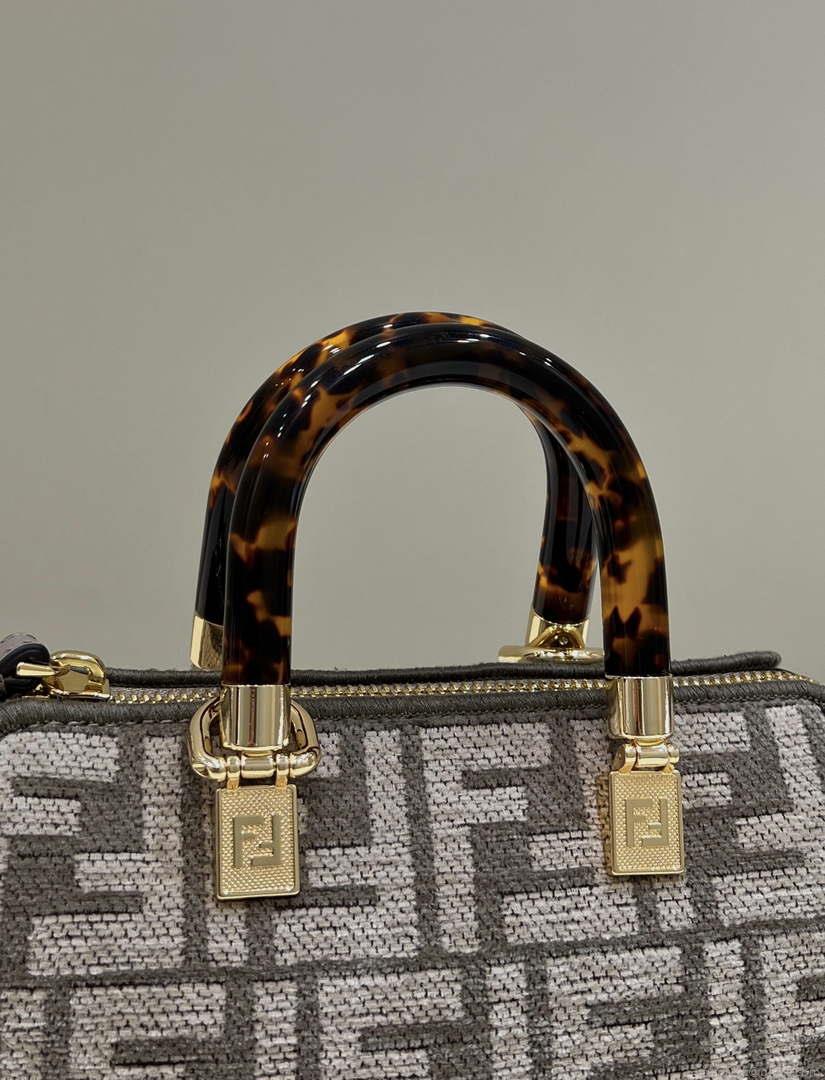 Fendi 8BS067 By The Way Mini Small Boston Jacquard FF fabric bag Gray