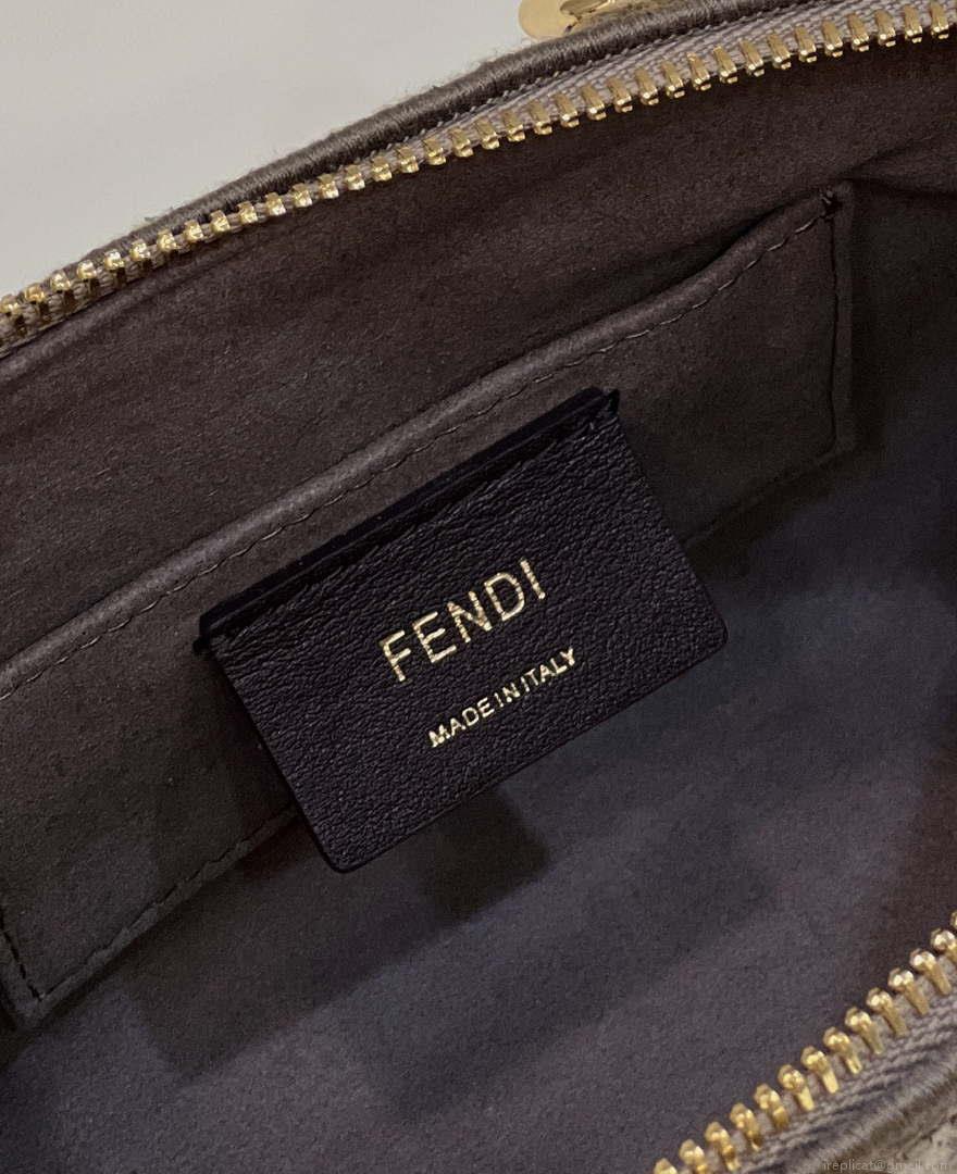 Fendi 8BS067 By The Way Mini Small Boston Jacquard FF fabric bag Gray