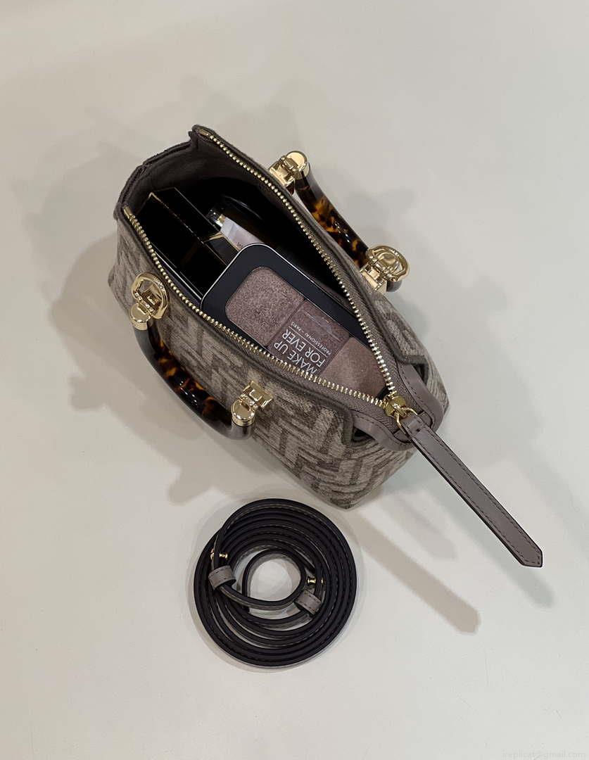 Fendi 8BS067 By The Way Mini Small Boston Jacquard FF fabric bag Gray