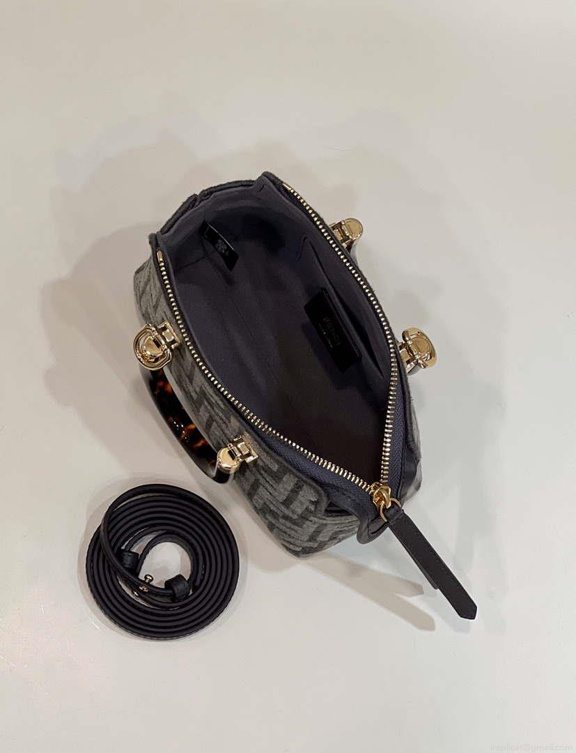 Fendi 8BS067 By The Way Mini Small Boston Jacquard FF fabric bag Dark Gray