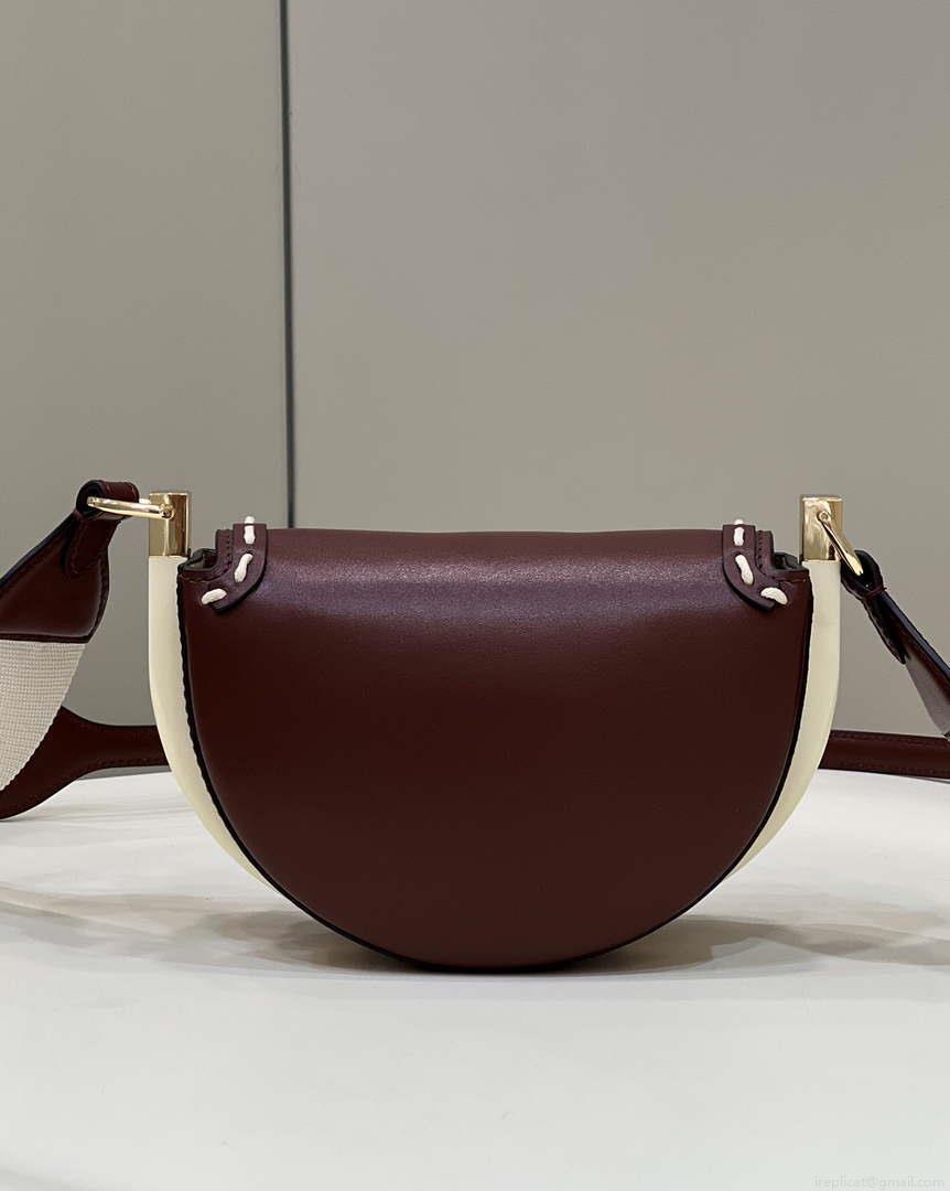 Fendi 8BT346 Moonlight Shoulder Saddle Leather Wine Red