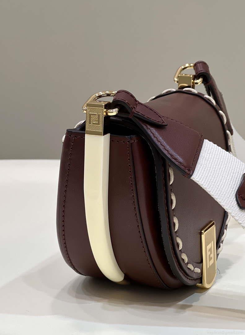 Fendi 8BT346 Moonlight Shoulder Saddle Leather Wine Red
