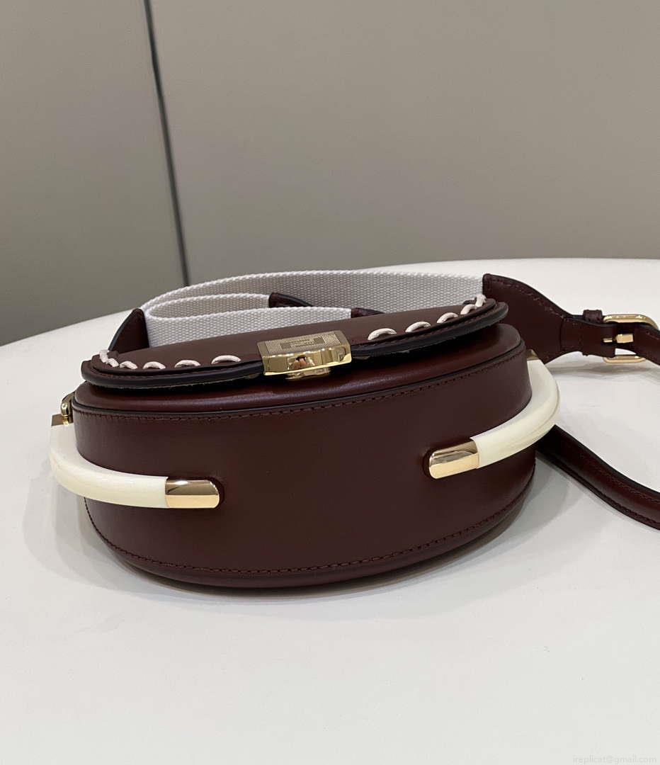 Fendi 8BT346 Moonlight Shoulder Saddle Leather Wine Red