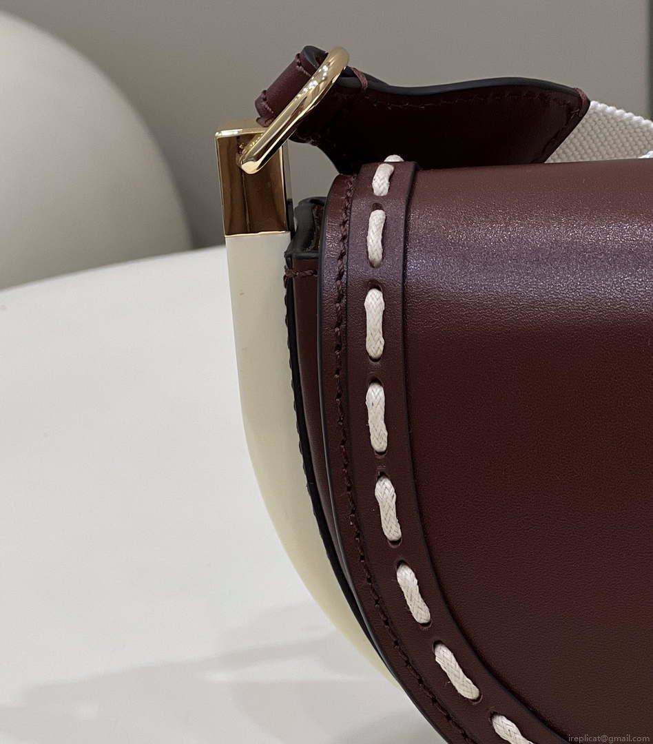 Fendi 8BT346 Moonlight Shoulder Saddle Leather Wine Red