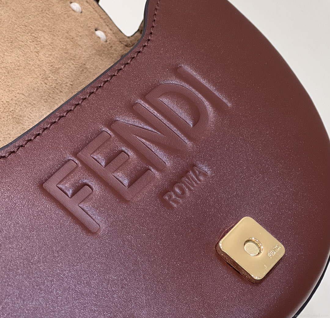 Fendi 8BT346 Moonlight Shoulder Saddle Leather Wine Red