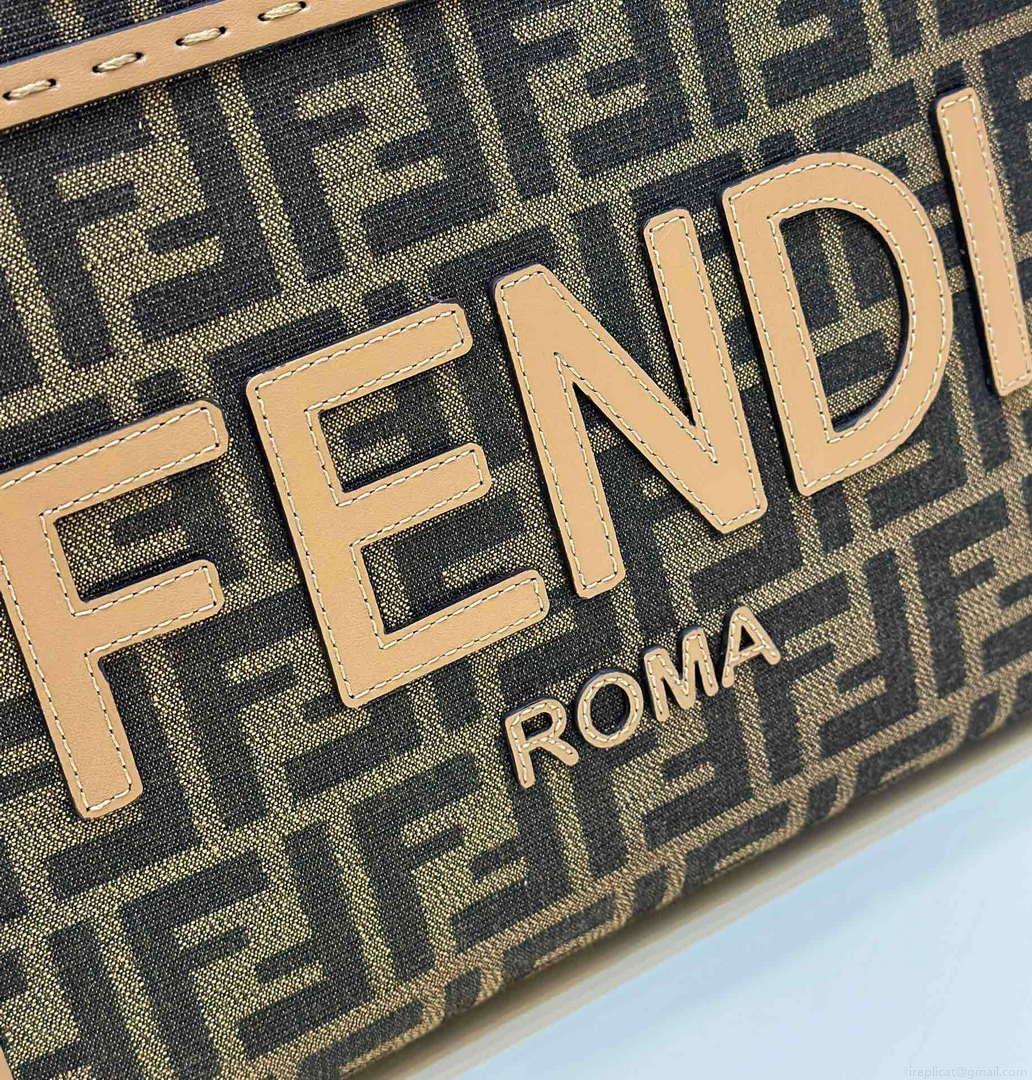 Fendi 8BH394 Fendi Sunshine Small Brown FF jacquard fabric shopper