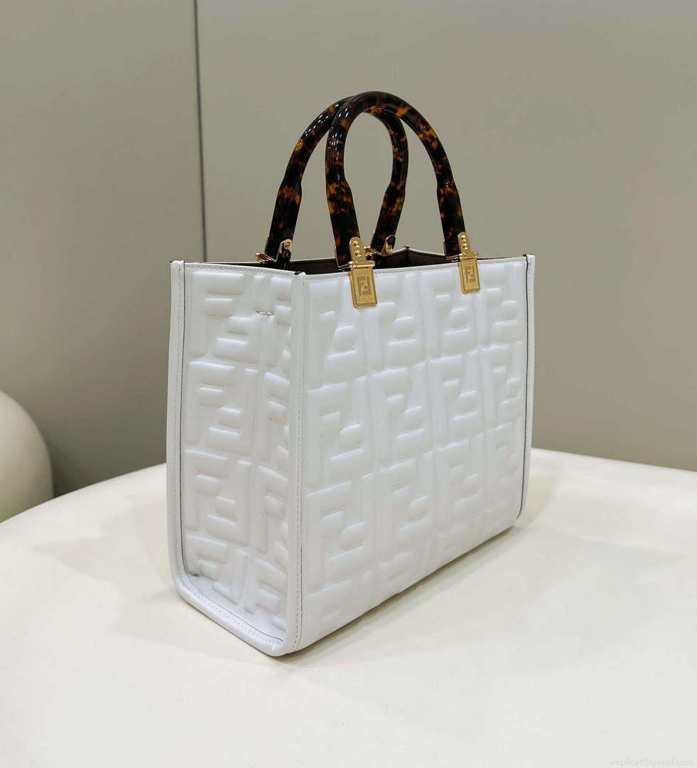 Fendi 8BH394 Fendi Sunshine Small White leather shopper Printer FF