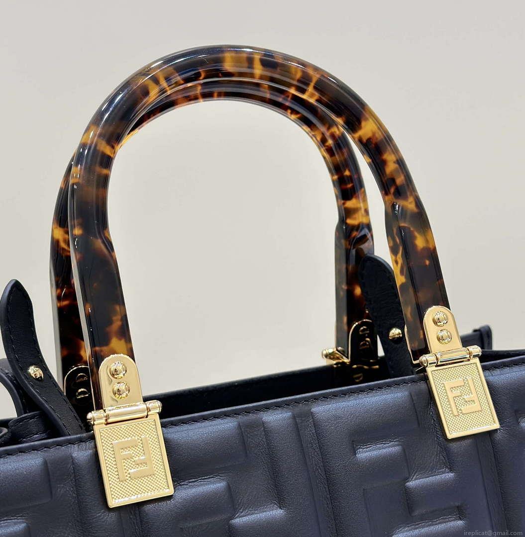 Fendi 8BH394 Fendi Sunshine Small Black leather shopper Printer FF
