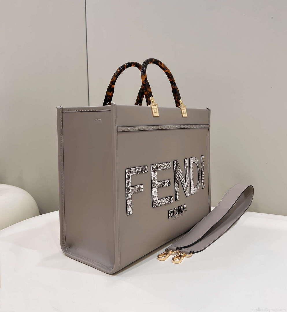 Fendi 8BH386 Sunshine Medium Tote Gray Leather and elaphe shopper bag