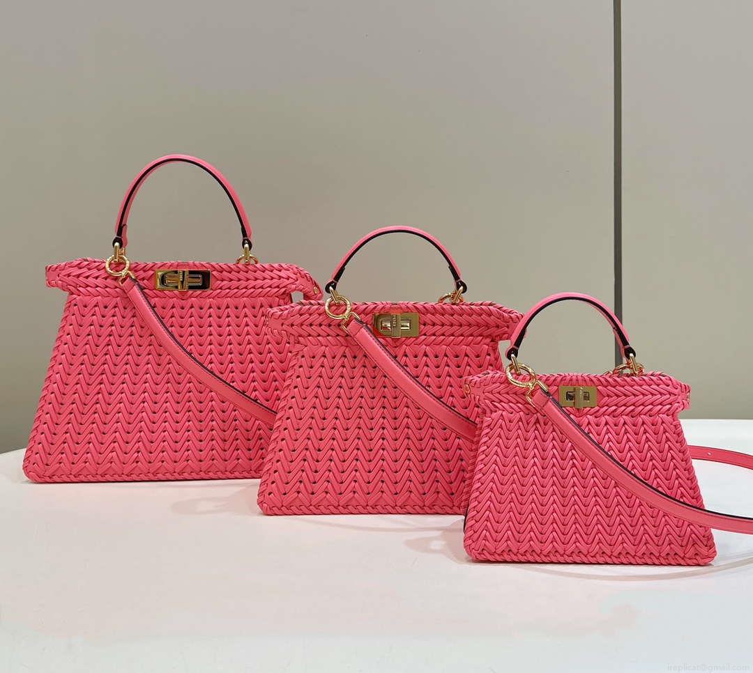 Fendi 8BN327 Peekaboo ISeeU Small Pink interlace leather bag 80138M