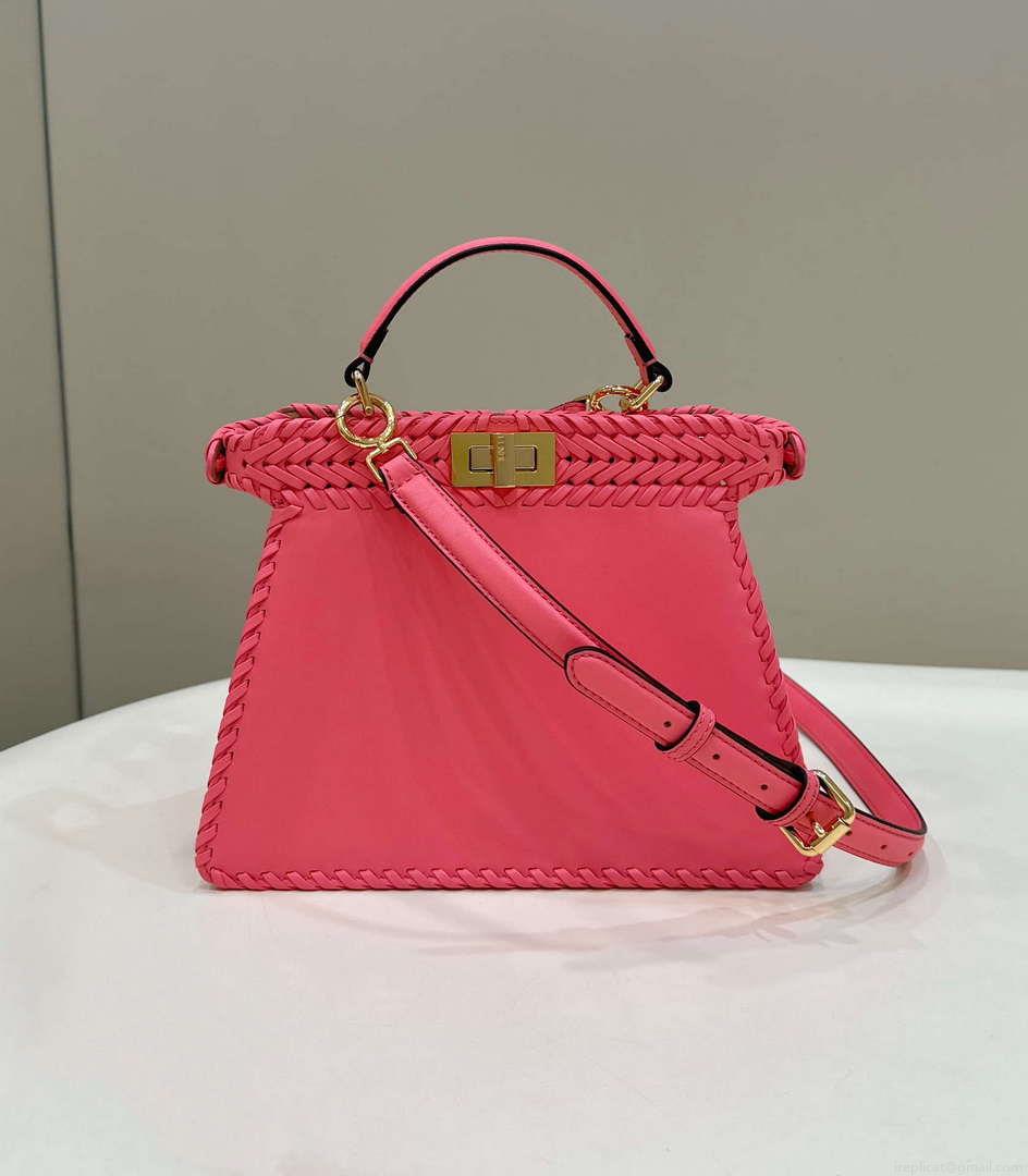 Fendi 8BN327 Peekaboo ISeeU Small Pink interlace leather bag 80138M