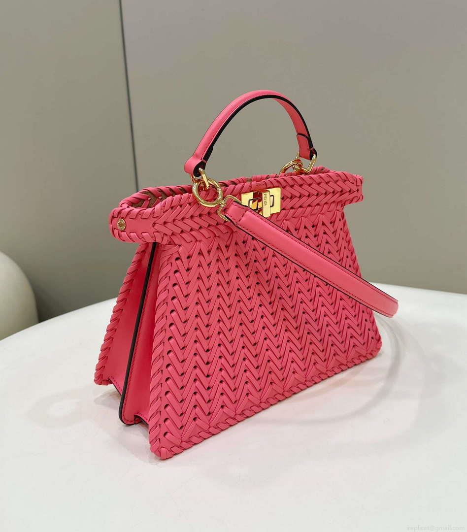 Fendi 8BN327 Peekaboo ISeeU Small Pink interlace leather bag 80138M