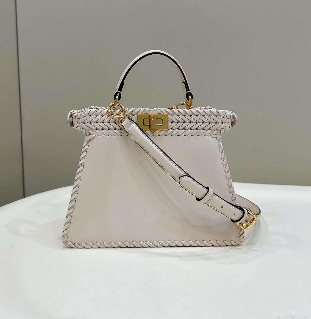 Fendi 8BN327 Peekaboo ISeeU Small Beige interlace leather bag 80138M