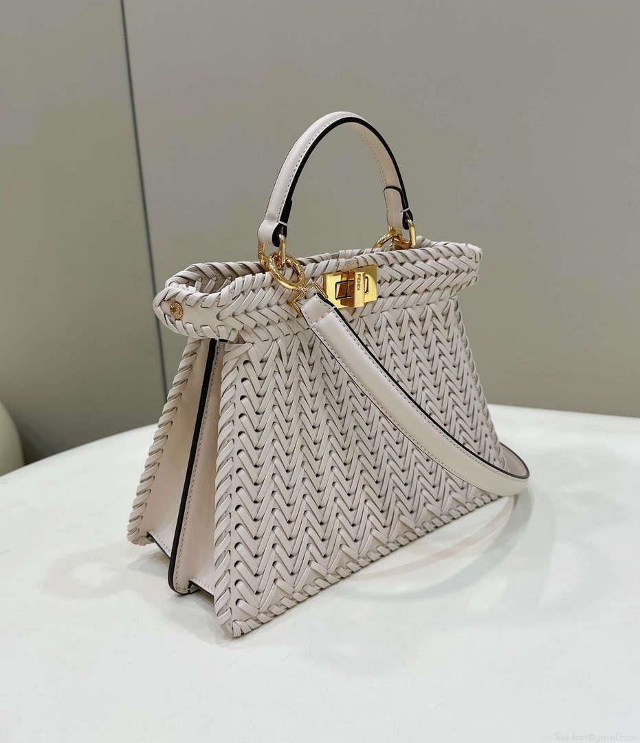 Fendi 8BN327 Peekaboo ISeeU Small Beige interlace leather bag 80138M