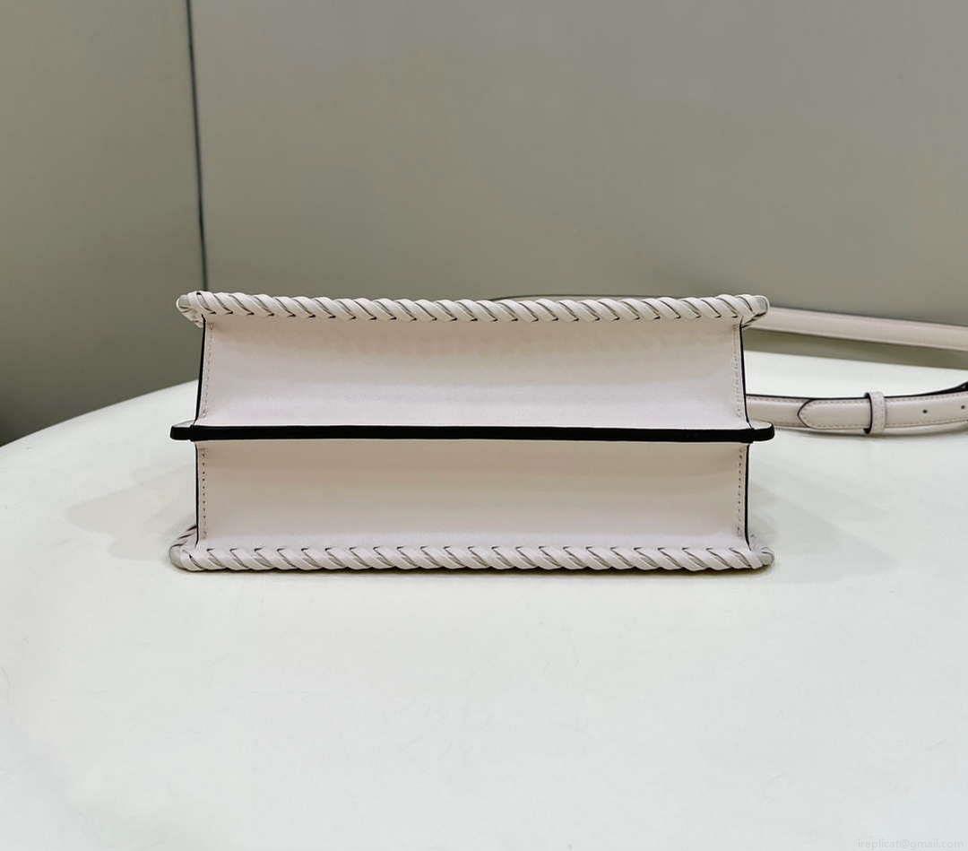 Fendi 8BN327 Peekaboo ISeeU Small Beige interlace leather bag 80138M